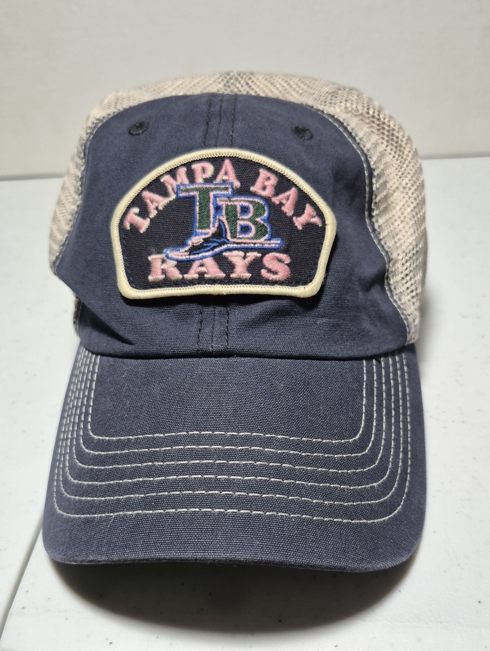 Tampa Bay Rays Cap Navy,Mesh Back,   Stretch Fit, Throwback Patch